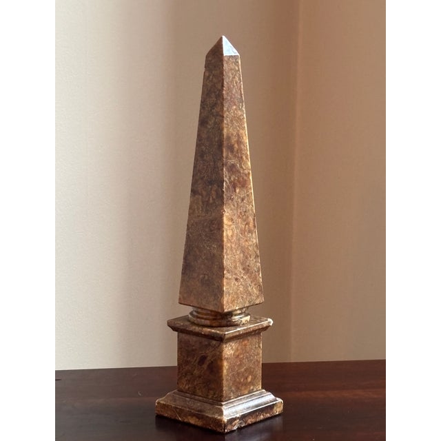 Offering a beautiful 14.5" Neoclassical-style alabaster obelisk -- hand carved in Italy in the mid-20th century. This...