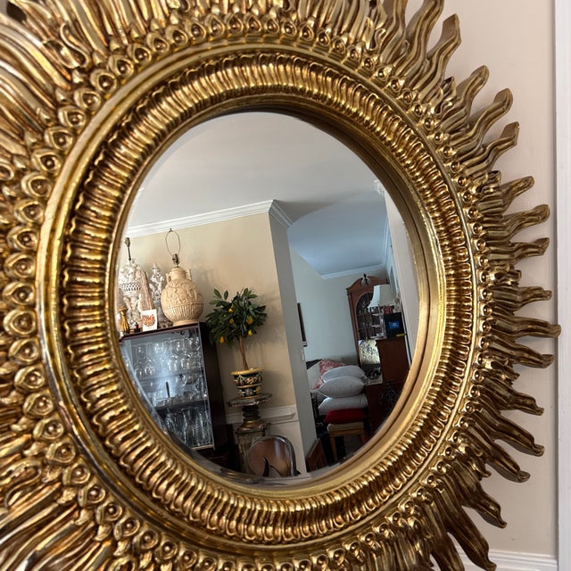 Vintage 1970s Gilded Gold Sunburst Wall Mirror – Hollywood Regency / MCM Accent For Sale - Image 10 of 10