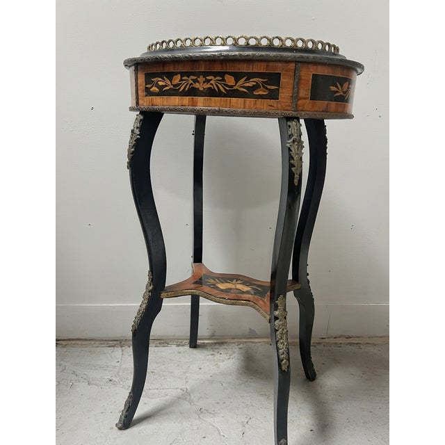 19th Century Napoleon III Jardinière in Blackened Wood and Light Wood Marquetry For Sale - Image 9 of 13