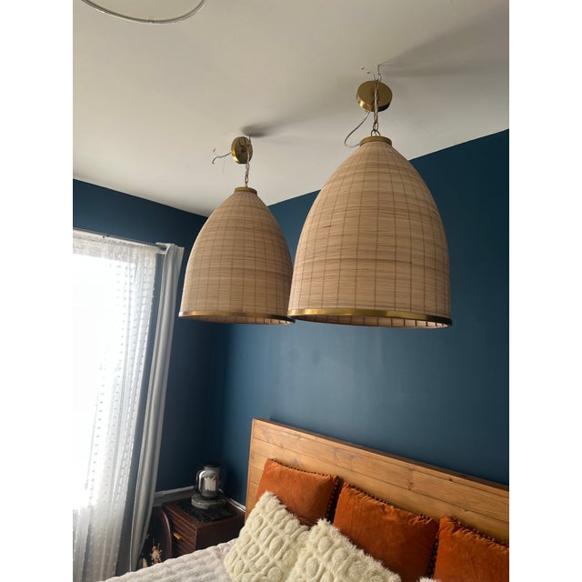 Monumental Vintage Rattan & Brass Pendant Chandelier — Sculptural Organic Modern Form, 25” For Sale - Image 16 of 18