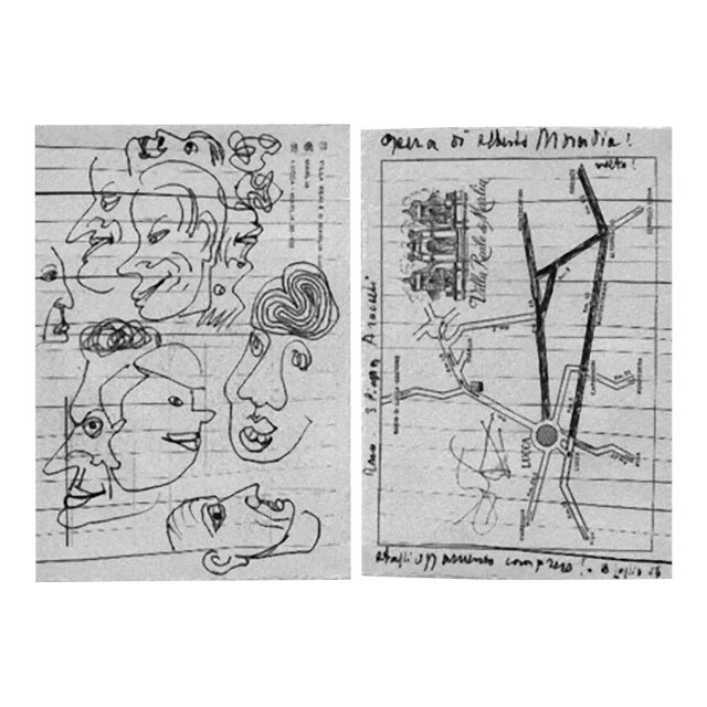 Alberto Moravia, Ticket Map, Letters With Sketches, 1956 For Sale