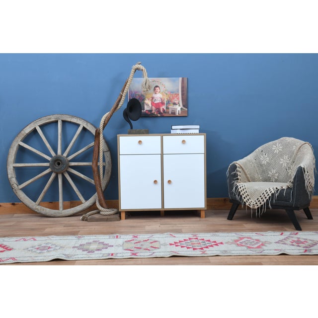 Vintage Turkish Oushak White Runner with Colorful Motifs For Sale - Image 9 of 11