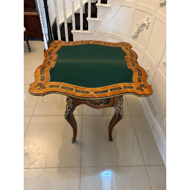 Brown Antique French Louis XV Style Kingwood Marquetry Card or Console Table, 1860s For Sale - Image 8 of 18