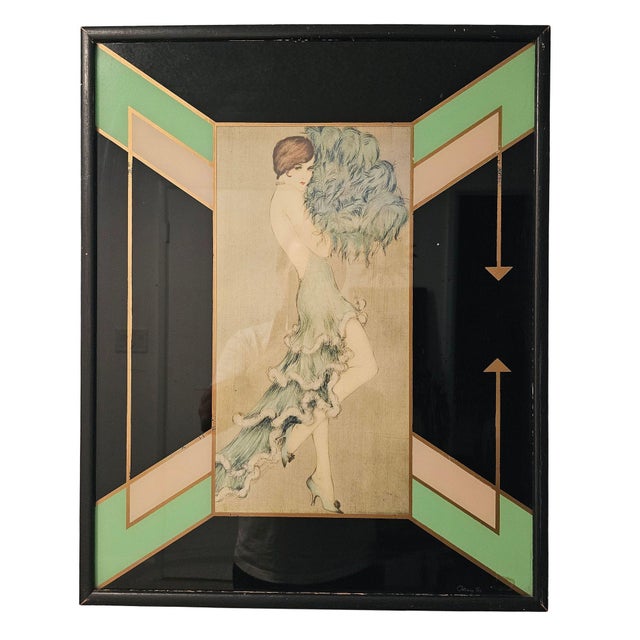 This striking pair of Art Deco flapper fashion "Tanz" prints by Vala Moro captures the elegance and glamour of the 1920s....