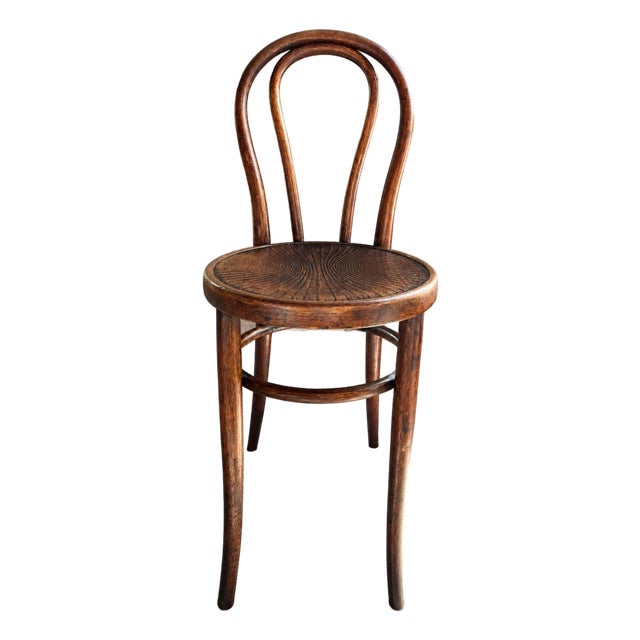 Antique Thonet Style Bentwood 22" Seat Height Counter Stool With Embossed Sunburst Seat For Sale