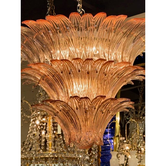 Modern Murano Glass and Brass "Palmette" Chandelier in Pale Pink For Sale - Image 4 of 5