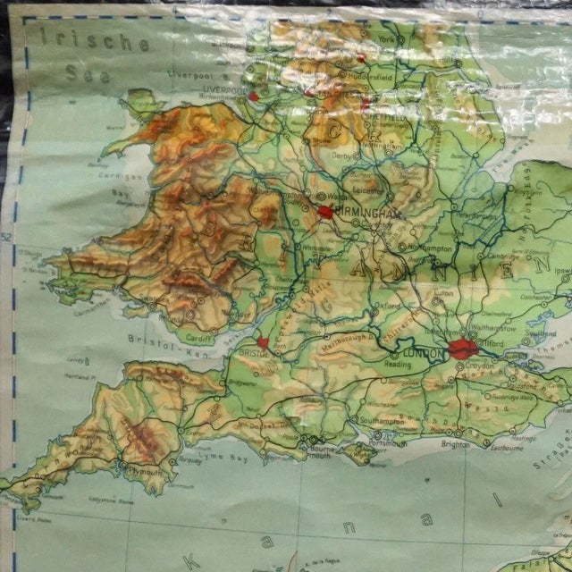A traditional pull-down wall chart map illustrating France and the Benelux countries (the Netherlands, Belgium and...