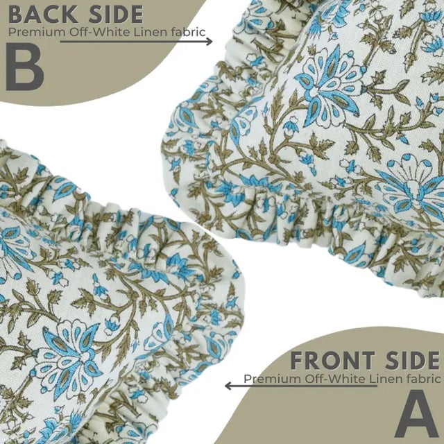 Not Yet Made - Made To Order Fabdivine Elegant Block Printed Frill Cushion Cover Blue 14x14 Inch Off-White Linen- Neerabel For Sale - Image 5 of 5