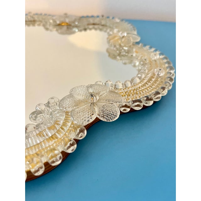 Vintage Hollywood Regency Floral Murano Glass Wall Mirror, Italy, 1970s For Sale - Image 6 of 13