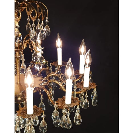 Metal 1950s Huge Vintage French Brass 12 Arm 12 Light Cut Lead Crystal Chandelier For Sale - Image 7 of 7