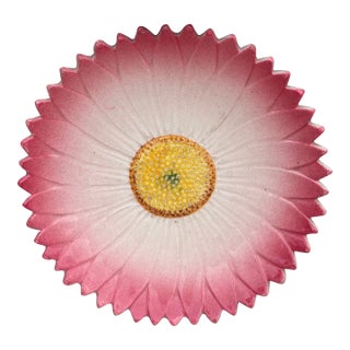 19th Century French Majolica Pink Daisy Plate Delphin Massier For Sale