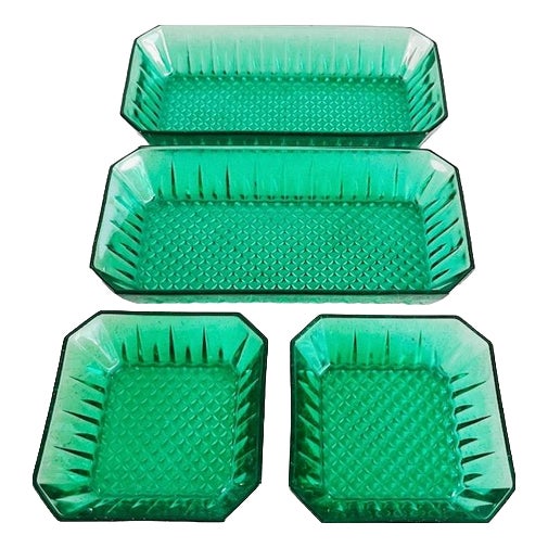 Mid-Century Square Emerald Green Glass Bowls from Arcoroc, 1960s, Set of 4 For Sale