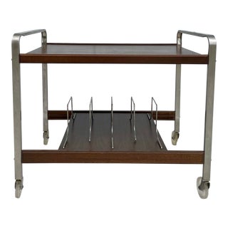 Mid-Century Modern Atomic Rolling 2-Tier Record Cart For Sale