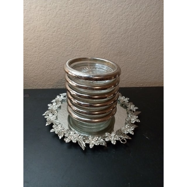 Glass 1980s Silver-Tone Rimmed Coasters, Made in Italy- Set of 6 For Sale - Image 7 of 7