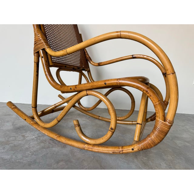 Vintage Coastal Thonet - Style Bamboo and Cane Rocking Chair/ Sold For Sale In Miami - Image 6 of 10