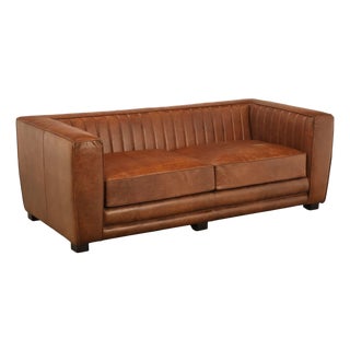Art Deco Style Brown Leather Sofa For Sale