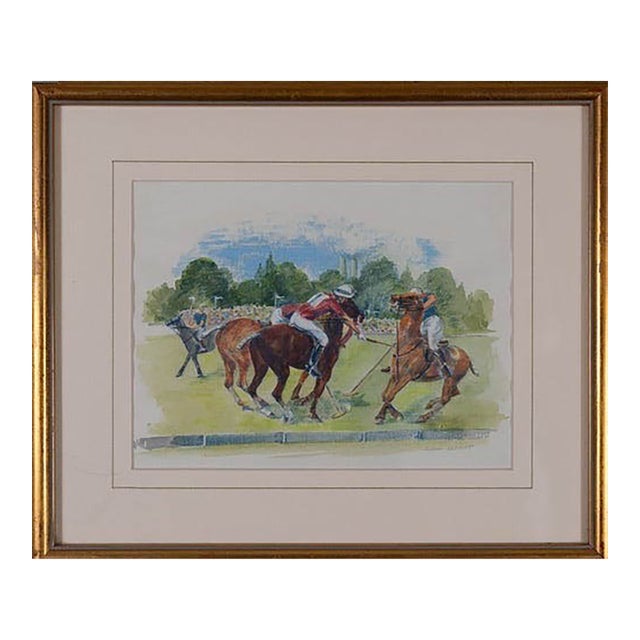 British Polo Match #5 Watercolour by Helen Anderson (British, 20th Century) For Sale