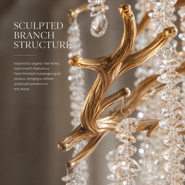 Aloadecor 21-Light Tree Branch Glass Chandelier in Antique Brass With Clear Glass for Foyers For Sale - Image 4 of 7