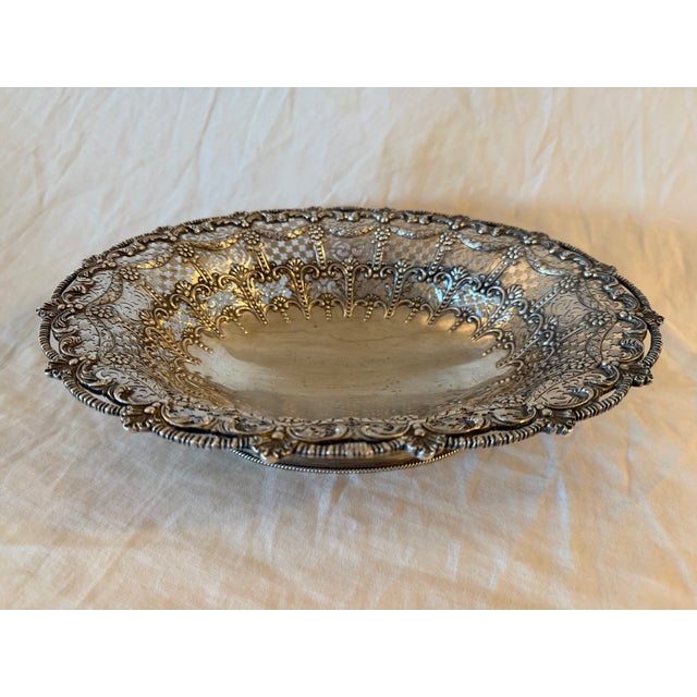 Metal Antique Crichton Bros. Sterling Silver Oval Basket Bowl 920g For Sale - Image 7 of 10