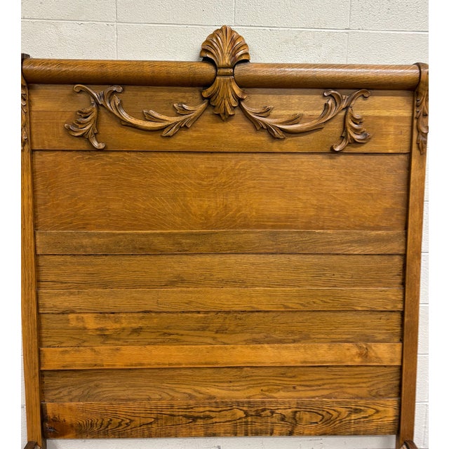 Antique Full Size Victorian Eastlake Carved Oak High Back Bed For Sale In Kansas City - Image 6 of 7