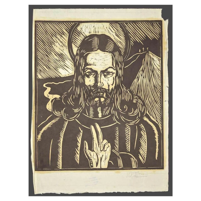 Augusto Monari, Christ, Woodcut, Early 20th Century For Sale