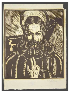 Augusto Monari, Christ, Woodcut, Early 20th Century