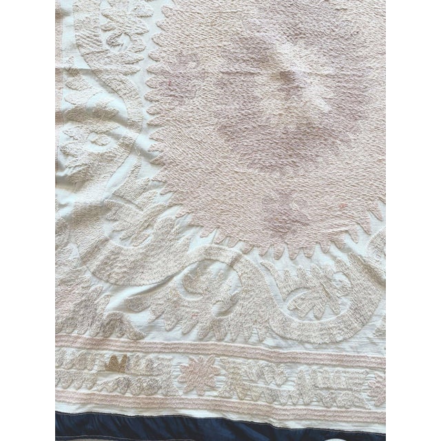 Mid-Century Modern Suzani Embroidery Wall Decor - Neutral Tan Uzbek Tablecloth For Sale - Image 3 of 9