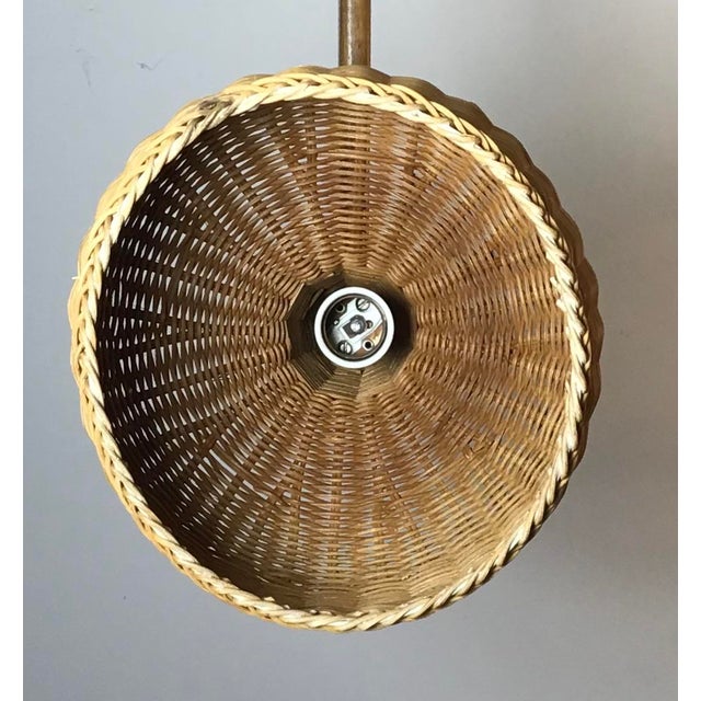 MidCentury Danish Teak Swing Arm Wicker Shade Wall Mount Hanging Lamp