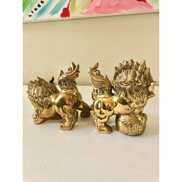 Metal Vintage Brass Foo Dogs - a Pair For Sale - Image 7 of 9