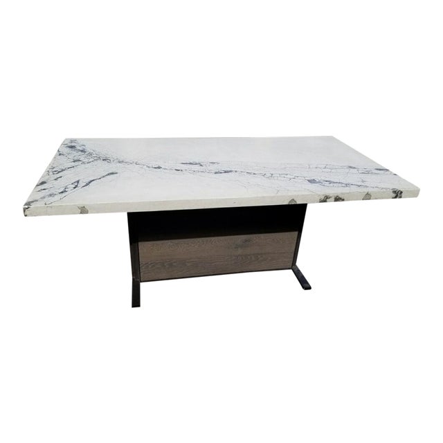 Contemporary Metal With Salvaged Wood Plank Base Quartz Top Dining