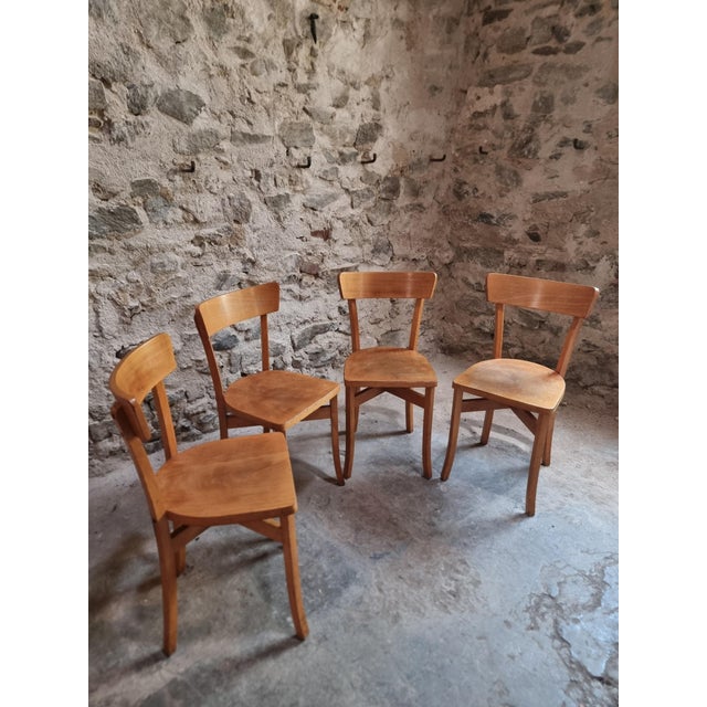 Mid-Century French Bistro Chairs in Beech and Plywood, 1960s, Set of 4 For Sale - Image 16 of 18