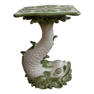 1960s Italian Terracotta Majolica Pottery Dolphin Side Table For Sale