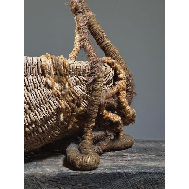 Wood Large Vintage Surrealist Folk Art Buttocks Basket With Driftwood and Yarn Handle For Sale - Image 7 of 11