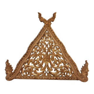 Thai Lanna-Style, Handcarved Teak Wood Pediment For Sale
