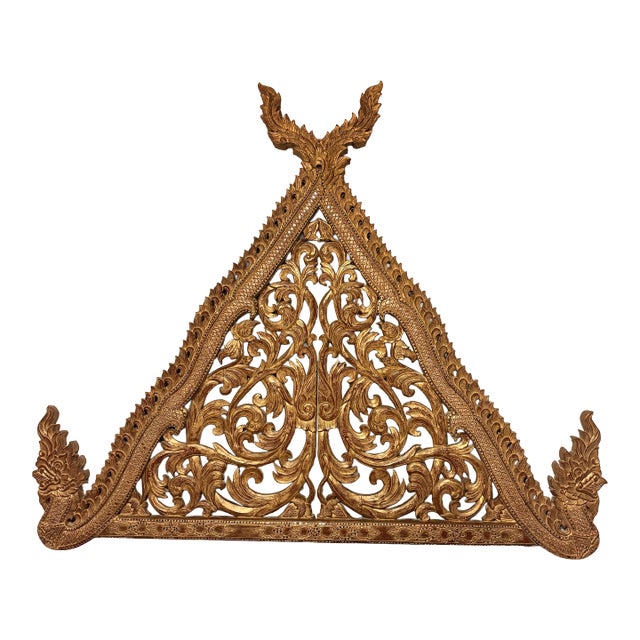 Thai Lanna-Style, Handcarved Teak Wood Pediment For Sale