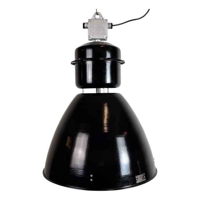 Large Industrial Black Factory Pendant Lamp from Elektrosvit, 1960s For Sale