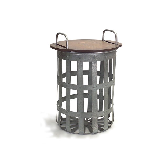 2020s Metal and Wood Side Basket Tables (Set of 2) For Sale - Image 5 of 6