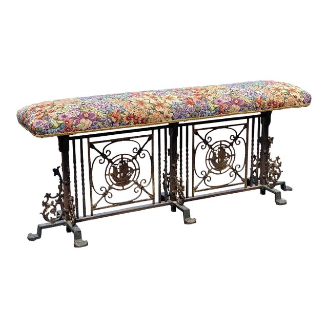 Early 20th Century Arts & Crafts Wrought Iron & Bronze Window Bench With Nautical Ships Attributed to Oscar Bach For Sale