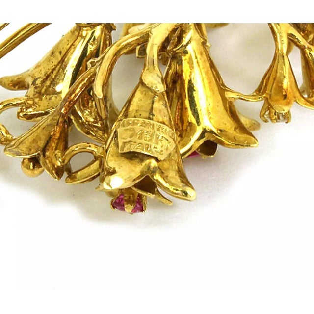 Tiffany and Co. Tiffany & Co. Ruby Diamond 18k Yellow Gold Floral Spring Brooch Pin For Sale - Image 4 of 4