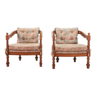 Handcarved Wooden Lounge Chairs with Gobelin Upholstery by Ambrogio Pozzi for Giorgetti Gallery Collection, Italy, 1975, Set of 2 For Sale