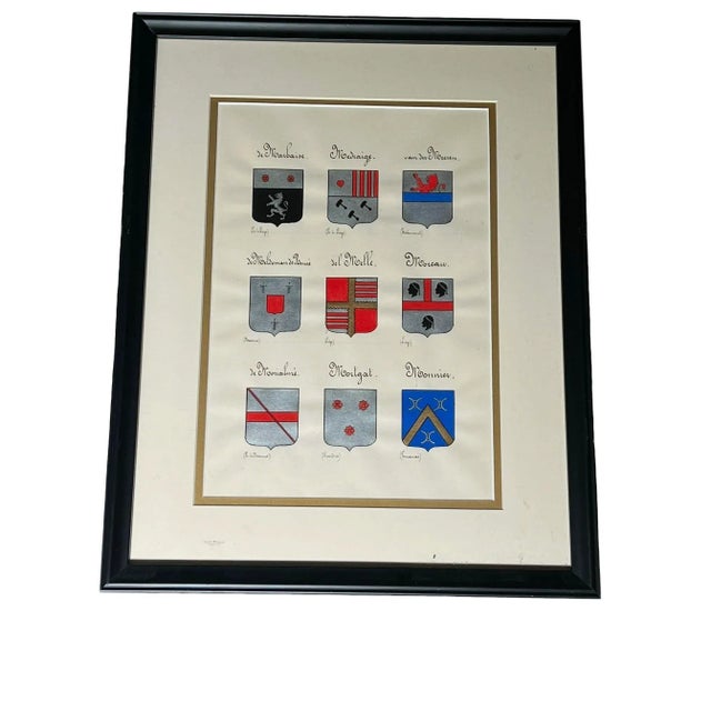 19th Century Vintage Hand Painted Family Crest in Black Frames - Set of Four For Sale - Image 5 of 9