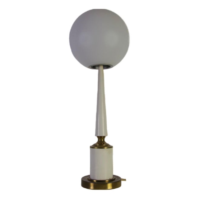 Vintage Italian Table Lamp in White Metal and Opal Glass, 1960s For Sale