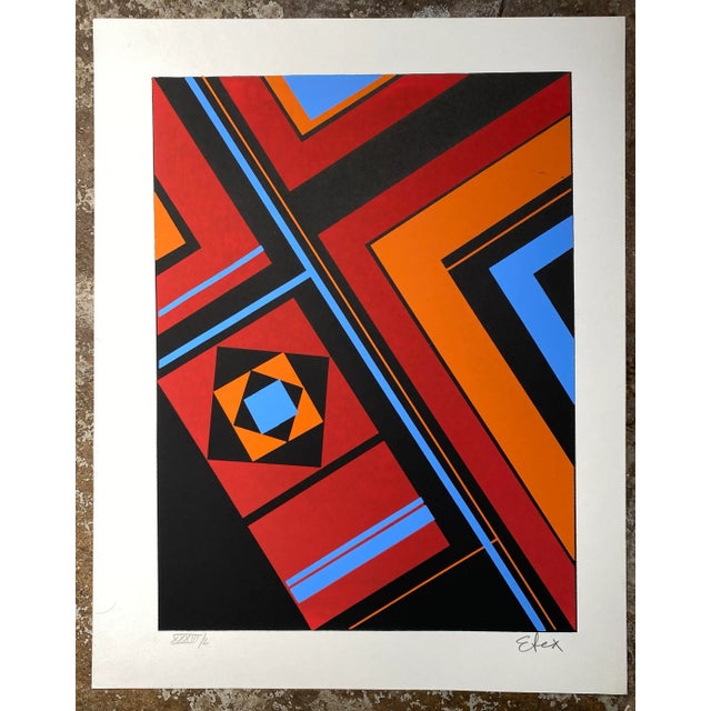 Colorful 1970s modern screenprint; pencil signed and numbered from an edition of 50 in Roman numerals. Combined shipping...