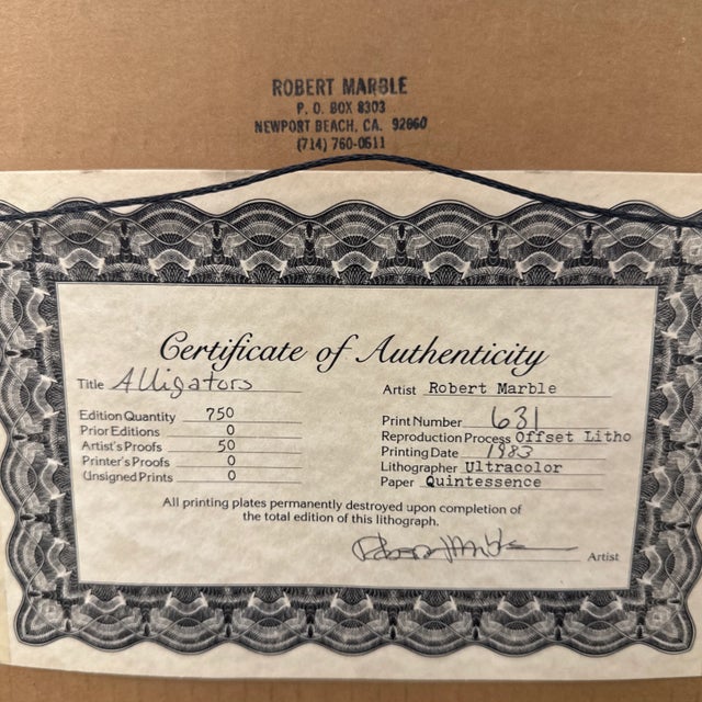 Circa 1983 Robert Marble "Alligators" Offset Lithograph + Signed Edition 631 of 750 For Sale - Image 12 of 12