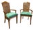 Pair of Mid-Century Transitional Cane Back Armchairs in Everfast Billaird Green Chenille (Thomasville Ceremony Style) - Set of 2 For Sale