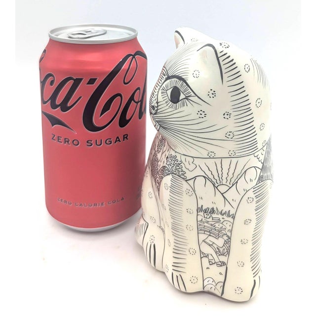 White Vintage Mexican Zihuatanejo Ceramic Cat Figurine For Sale - Image 8 of 11
