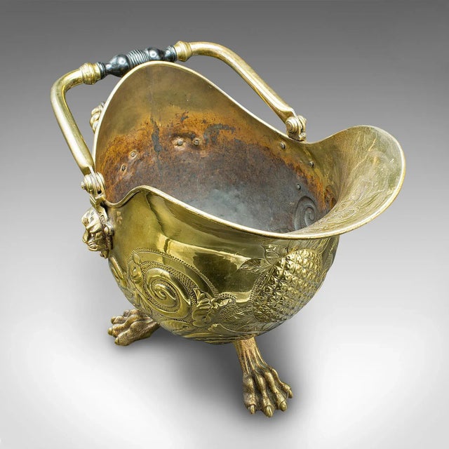 Wood 1850 Victorian Antique Country House Fireside Bin, Brass, Ebony, Decor, Fire Bucket For Sale - Image 7 of 12