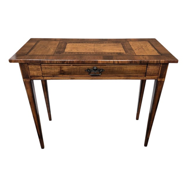 Italian Walnut Marquetry Desk, 1980s For Sale