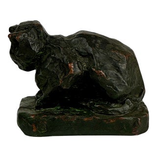 Brutalist Bronze Sculpture of Cat - Signed For Sale