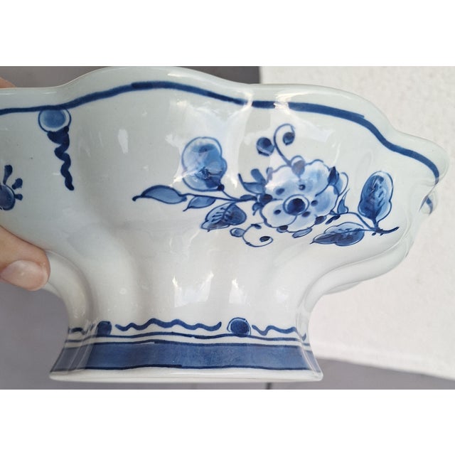 1960s 1967 Royal Delft Hand-Painted Blue & White Pedestal Fruit Bowl - Shape 1652 For Sale - Image 5 of 5